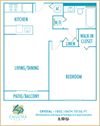 Laguna Pointe 1 bedroom 1 bath 2D floor plan